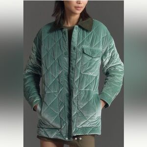 NWT Anthropologie NVLT Green Reversible Quilted Barn Velvet Jacket